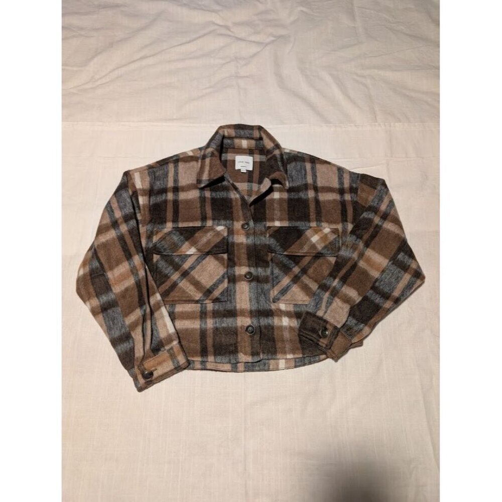 Love Tree women s medium brown black and white cropped shacket